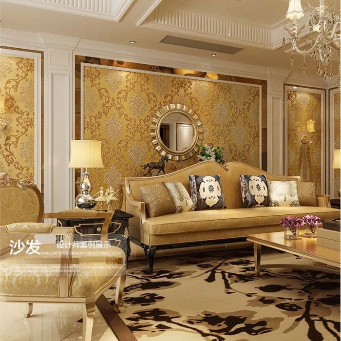 Gold wallpaper bedroom room living 3d luxury foil style bedside wall tv woven cloth non background wallpapers